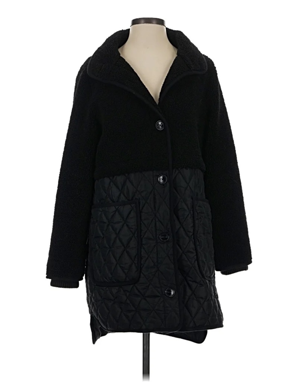 LOFT Black Quilted & Sherpa Mixed-Media Coat